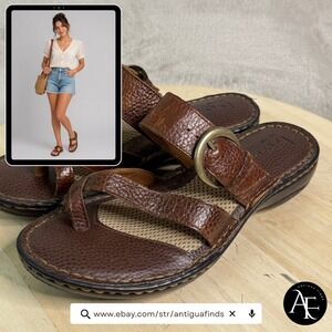 B.O.C. Born Concept Brown Leather Toe Loop Buckle Slide Sandals Womens 7M C59923